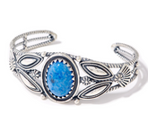 American West Sterling Silver Oval Denim Lapis Gemstone Thunderbird Cuff, Large